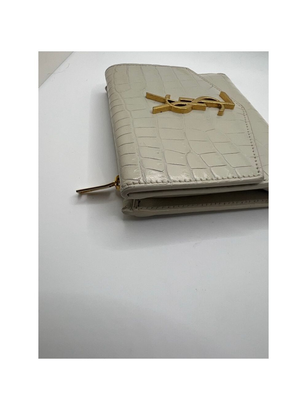Excellent Condition Saint Laurent Wallet Beige Croc-Embossed Leather - Picture 7 of 9